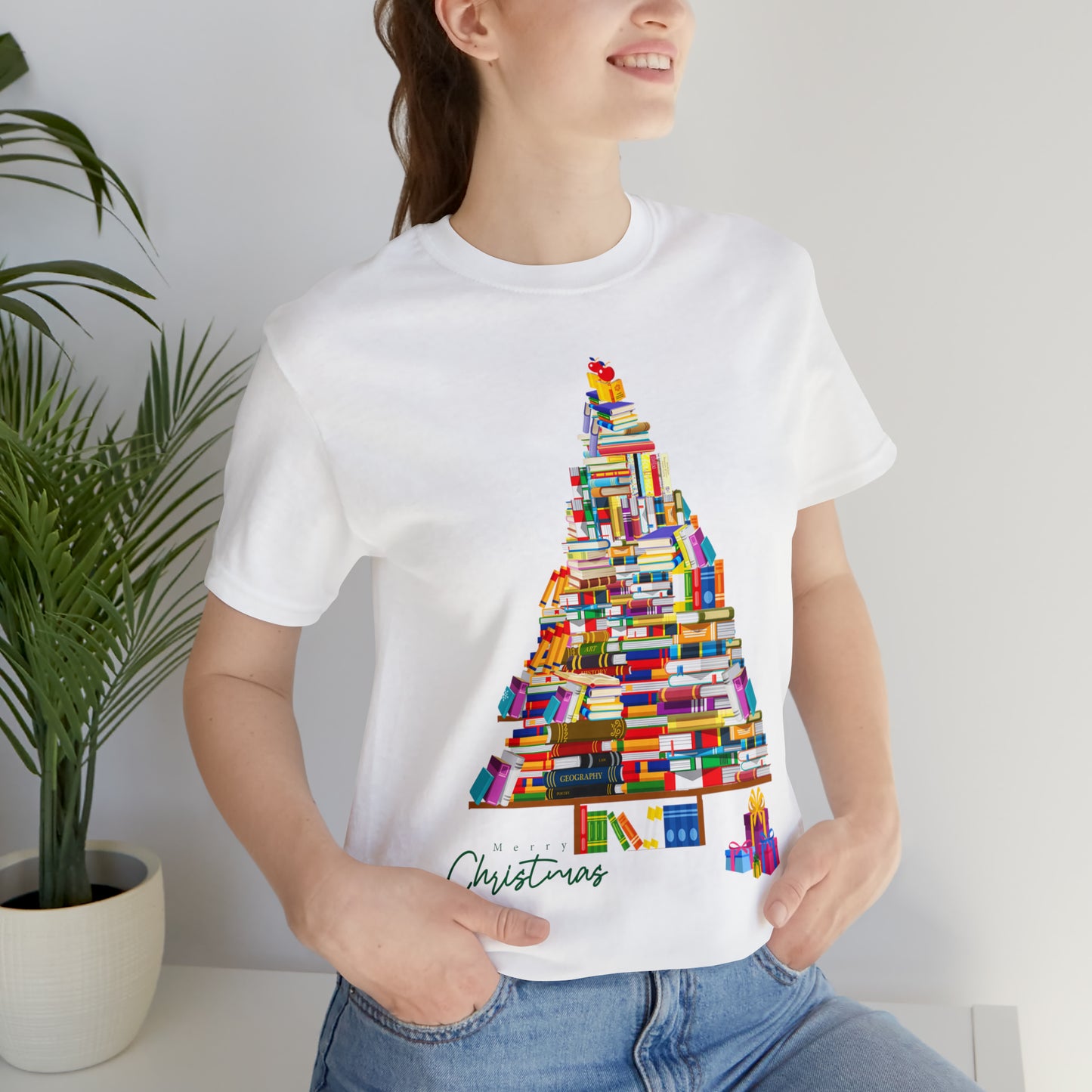 Christmas Tree Books Jersey Short Sleeve Tee