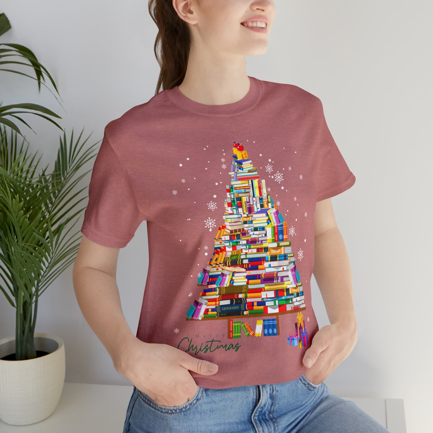 Christmas Tree Books Jersey Short Sleeve Tee