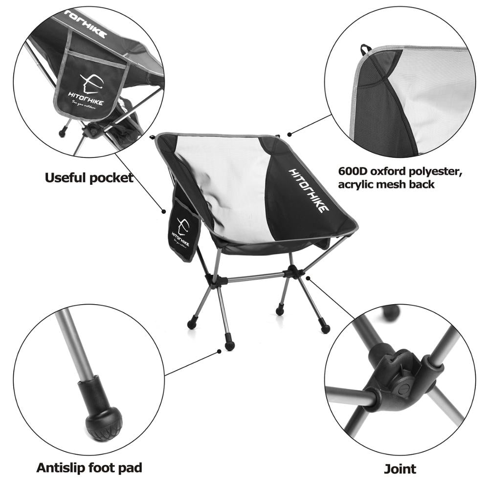 Hitorhike Travel Ultralight Folding Chair Superhard High Load Outdoor Camping Portable Beach Hiking Picnic Seat Fishing Chair