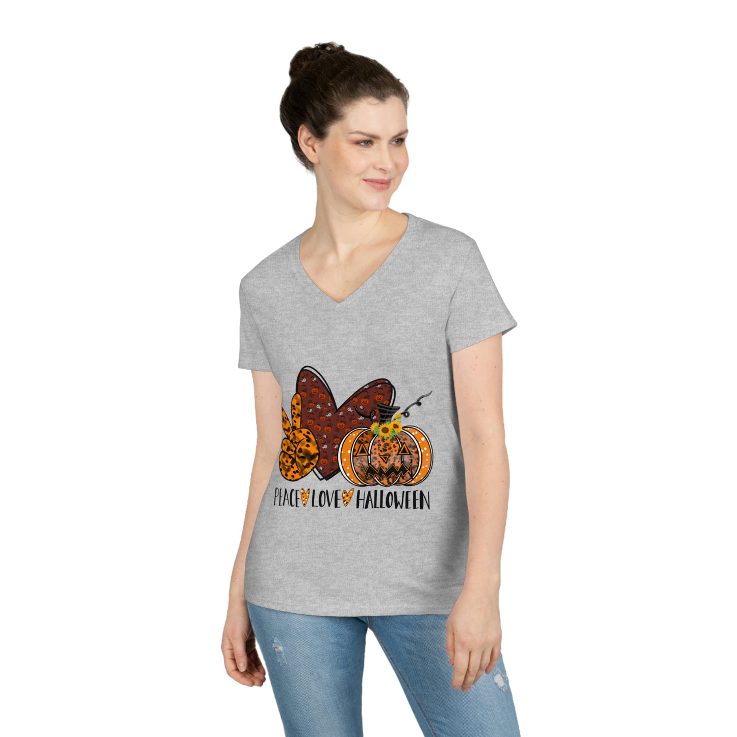 Ladies' PEACE.LOVE.HALLOWEEN V-Neck T-Shirt