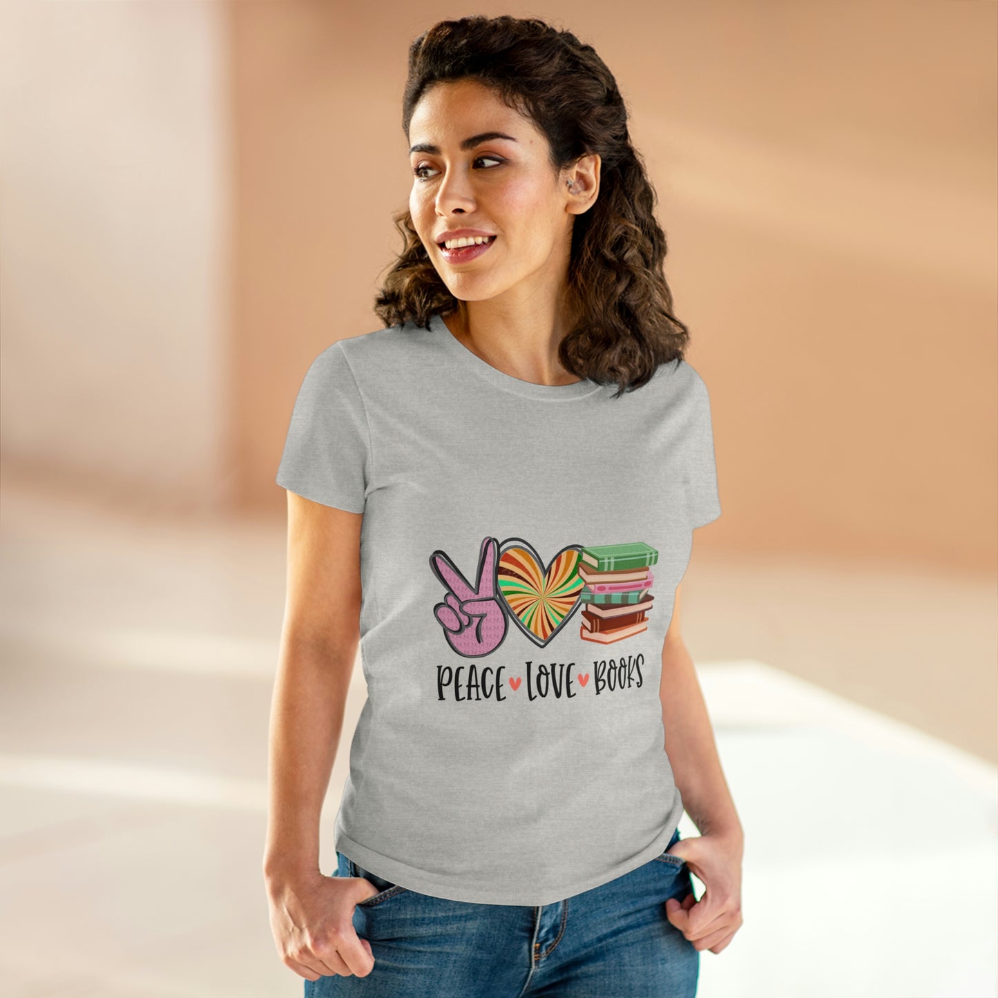 Sunshine Lasso PEACE.LOVE.BOOKS Women's Midweight Cotton Tee