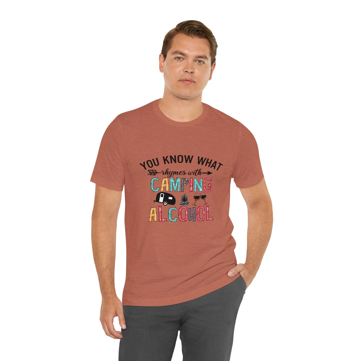 Camping and Alcohol rhyme Jersey Short Sleeve Tee