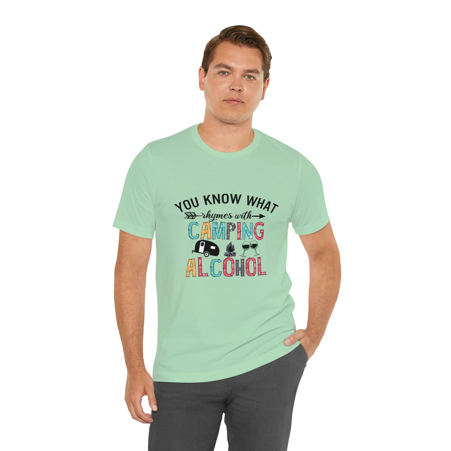 Camping and Alcohol rhyme Jersey Short Sleeve Tee