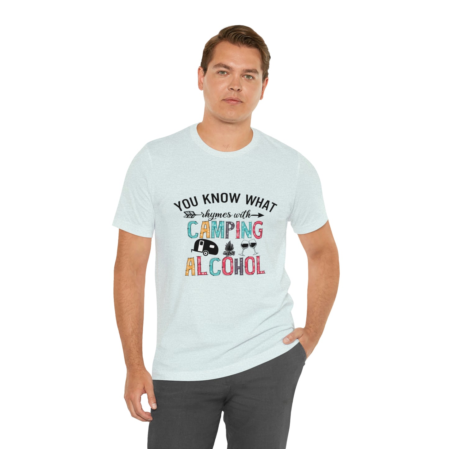 Camping and Alcohol rhyme Jersey Short Sleeve Tee