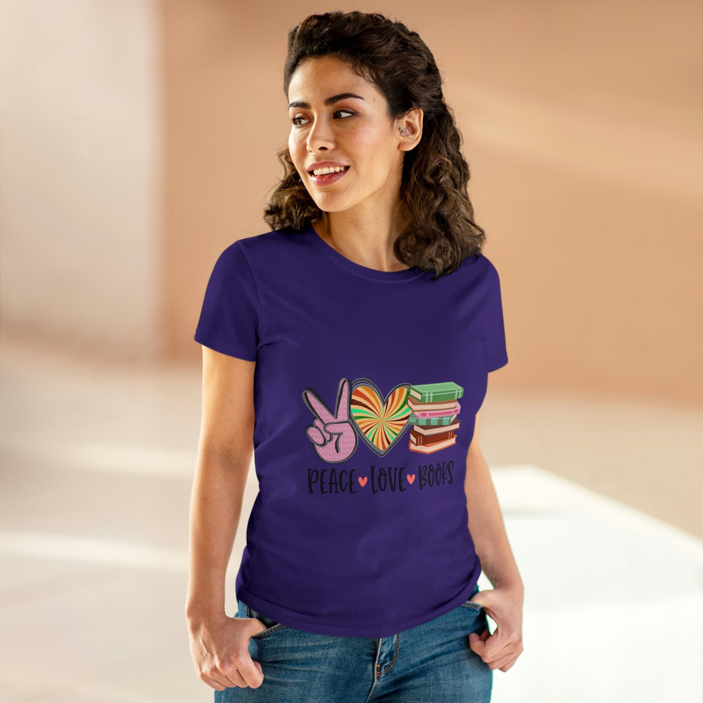 Sunshine Lasso PEACE.LOVE.BOOKS Women's Midweight Cotton Tee