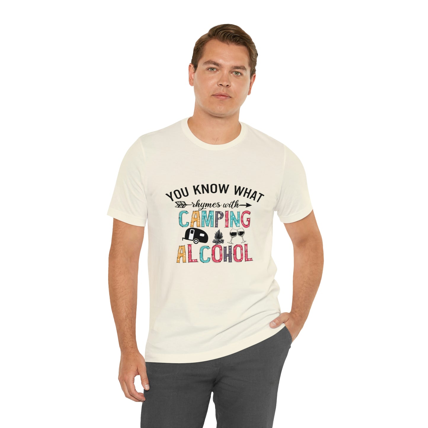 Camping and Alcohol rhyme Jersey Short Sleeve Tee