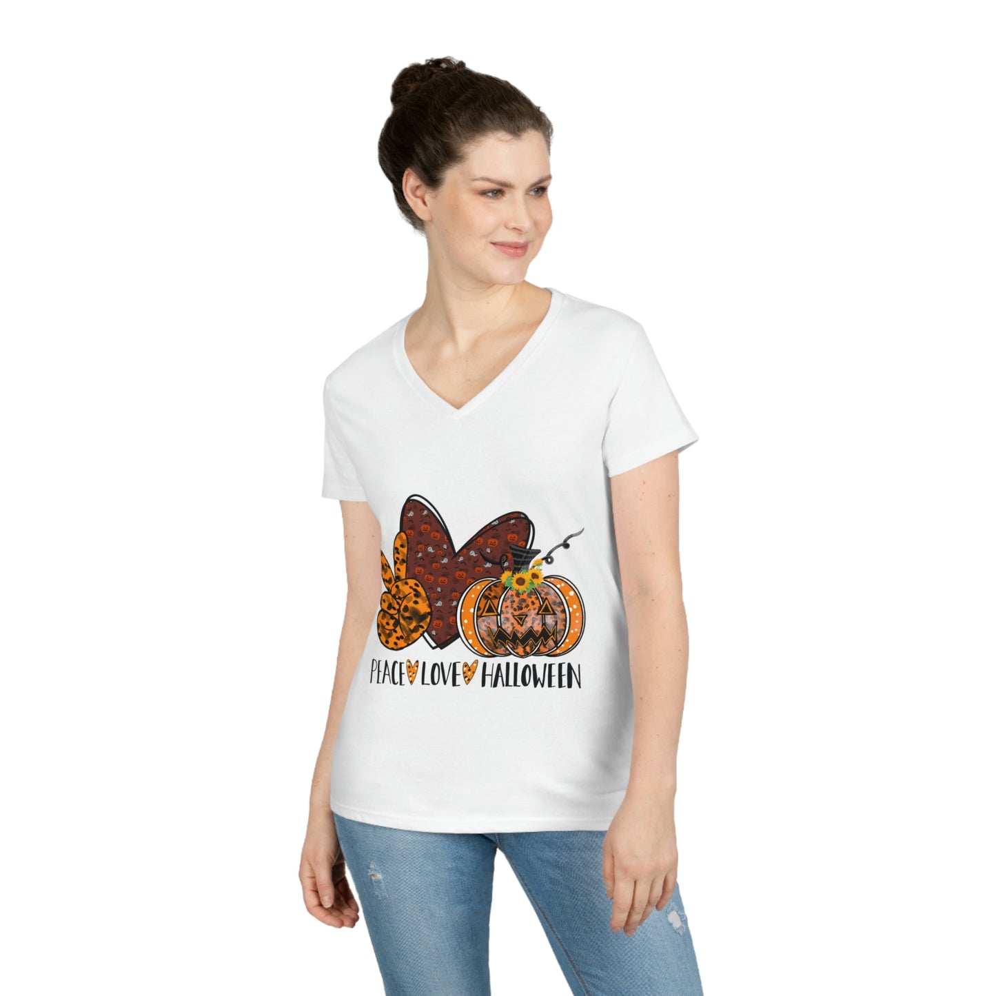 Ladies' PEACE.LOVE.HALLOWEEN V-Neck T-Shirt