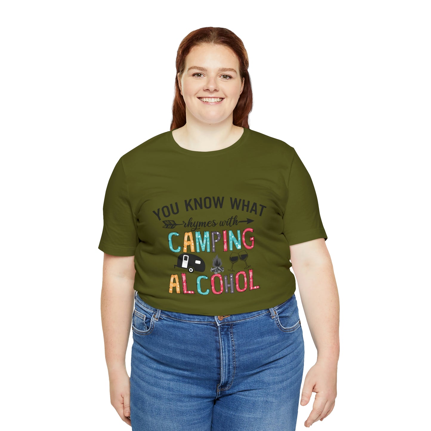 Camping and Alcohol rhyme Jersey Short Sleeve Tee