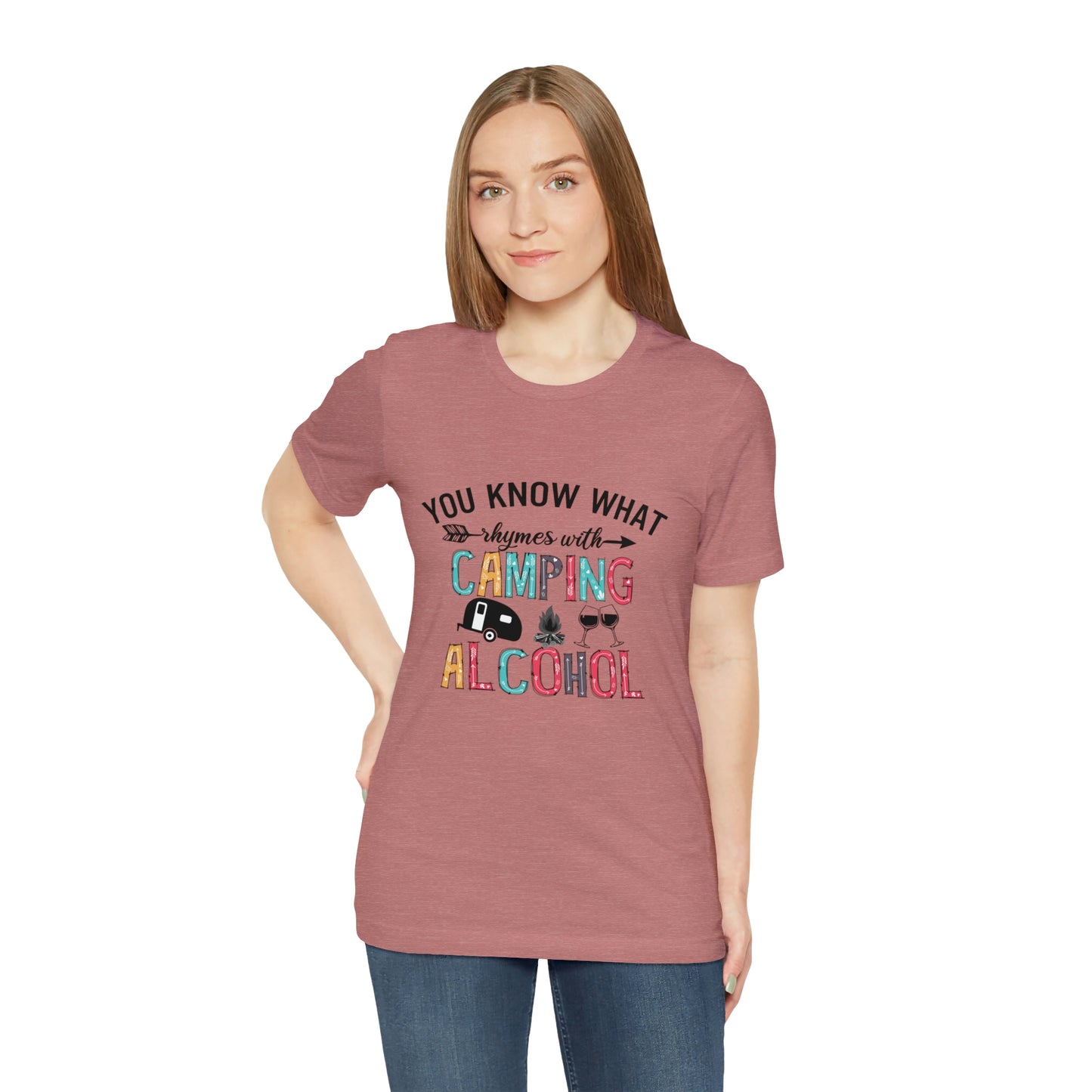 Camping and Alcohol rhyme Jersey Short Sleeve Tee