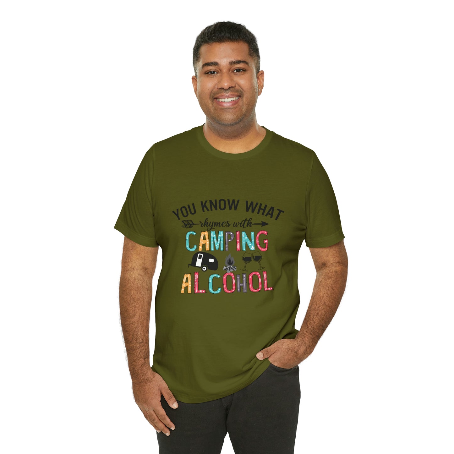 Camping and Alcohol rhyme Jersey Short Sleeve Tee