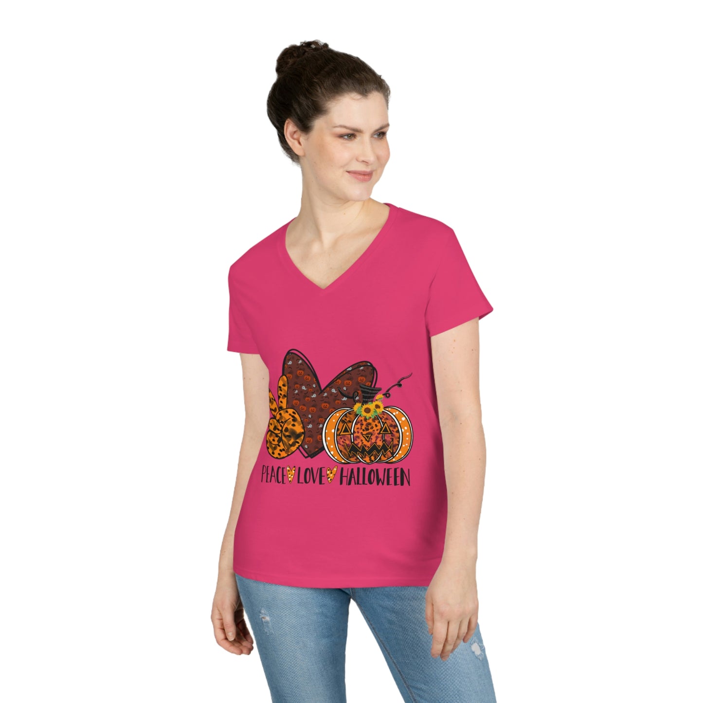 Ladies' PEACE.LOVE.HALLOWEEN V-Neck T-Shirt