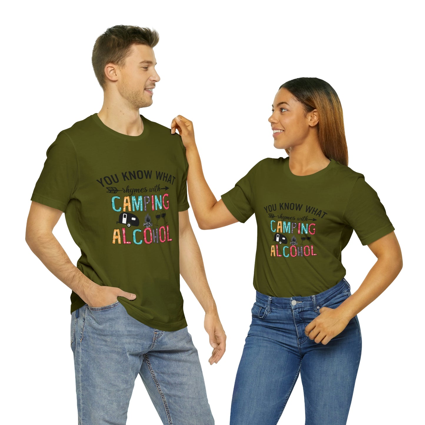 Camping and Alcohol rhyme Jersey Short Sleeve Tee