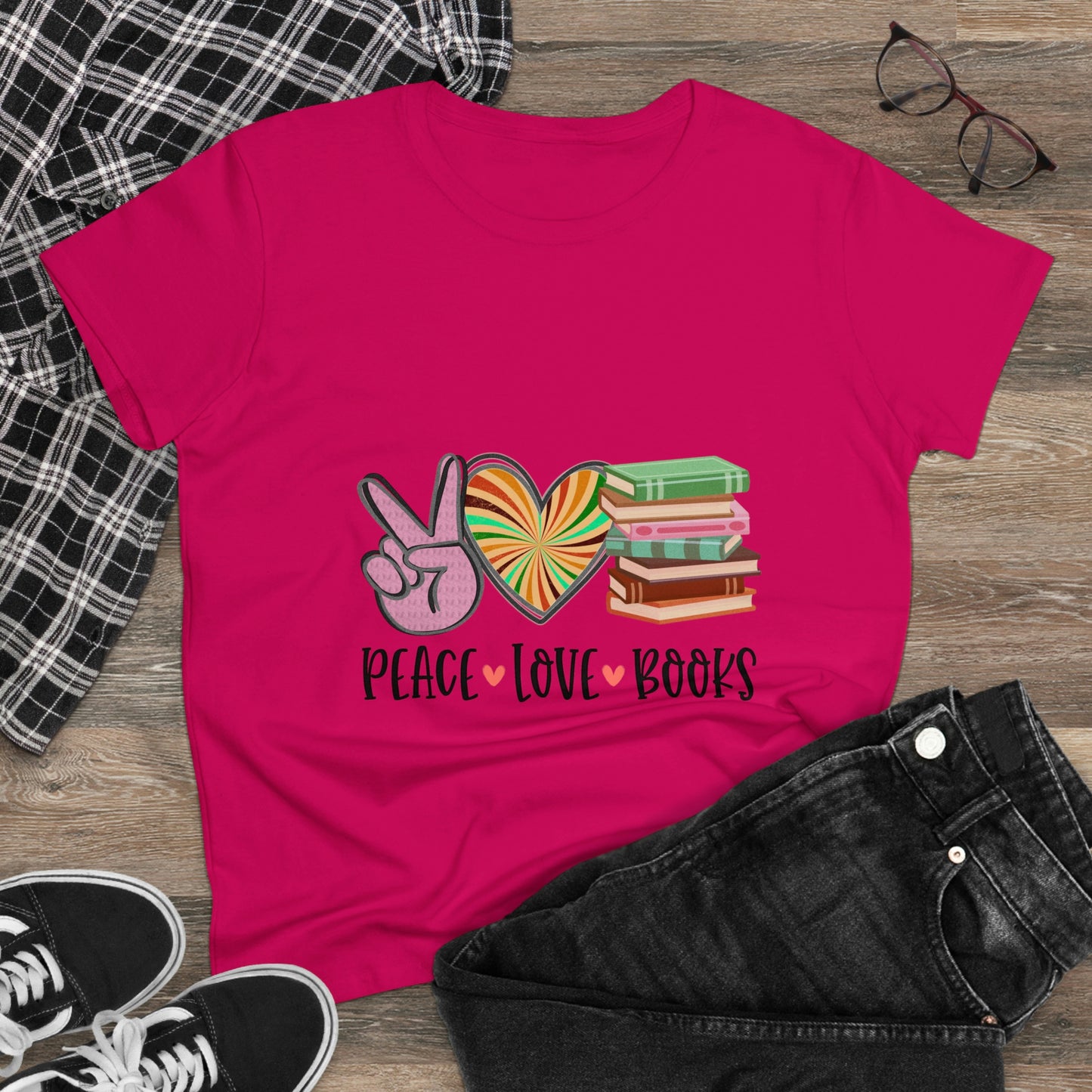 Sunshine Lasso PEACE.LOVE.BOOKS Women's Midweight Cotton Tee