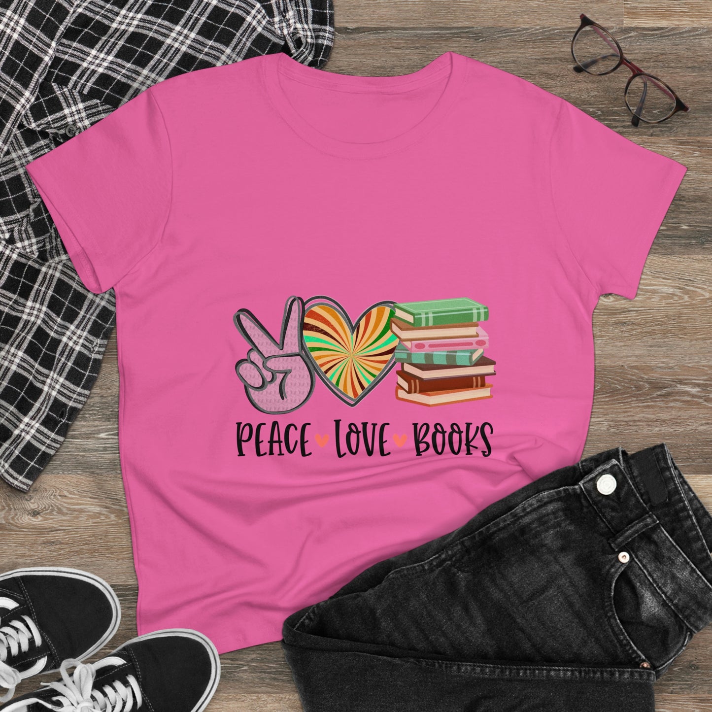 Sunshine Lasso PEACE.LOVE.BOOKS Women's Midweight Cotton Tee