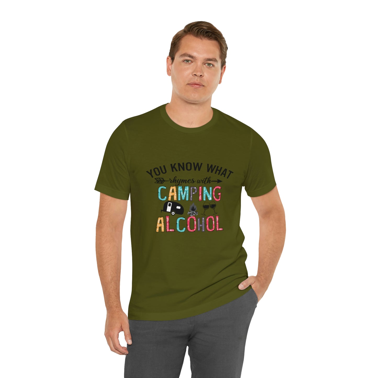 Camping and Alcohol rhyme Jersey Short Sleeve Tee