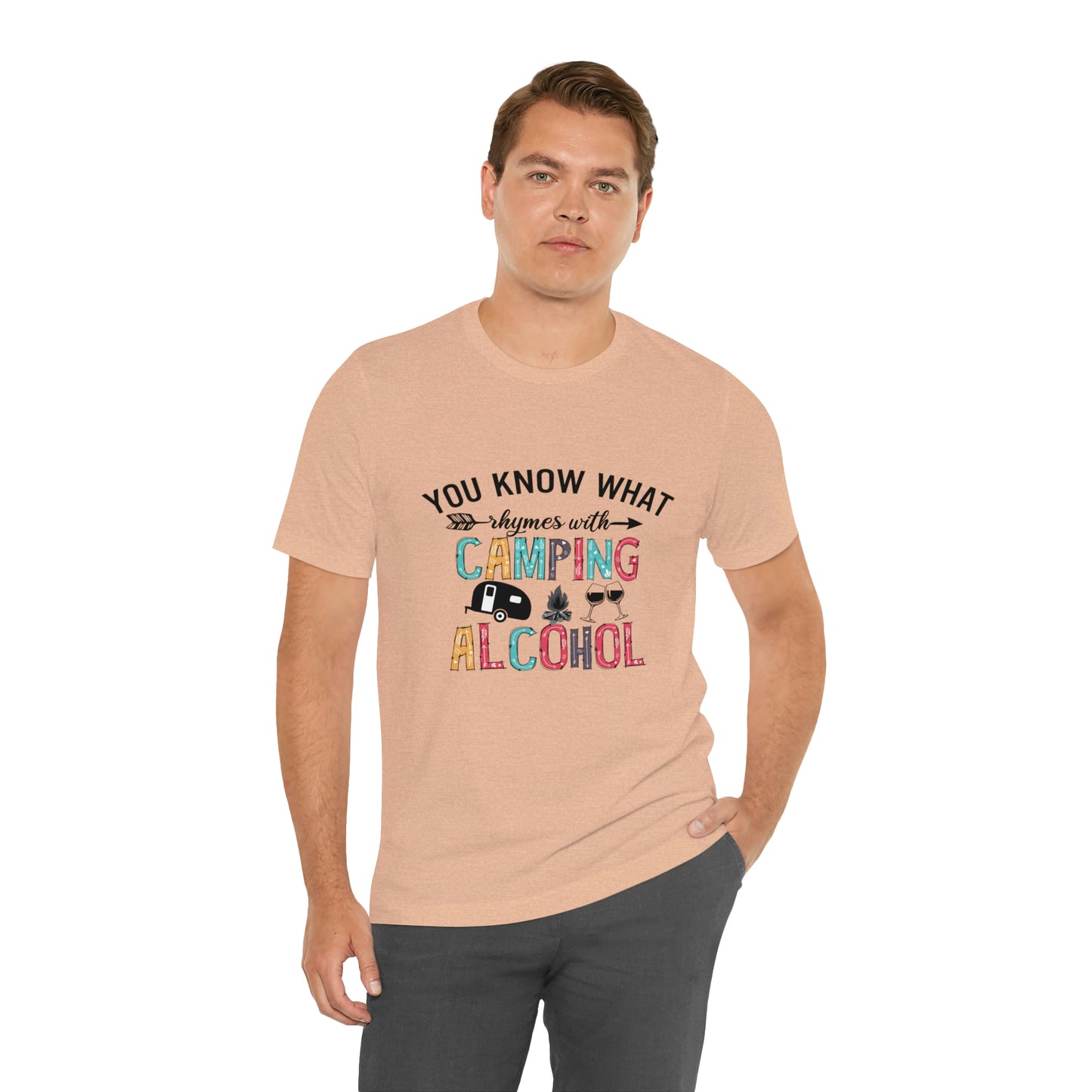 Camping and Alcohol rhyme Jersey Short Sleeve Tee