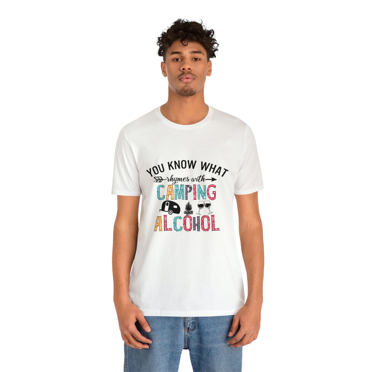 Camping and Alcohol rhyme Jersey Short Sleeve Tee