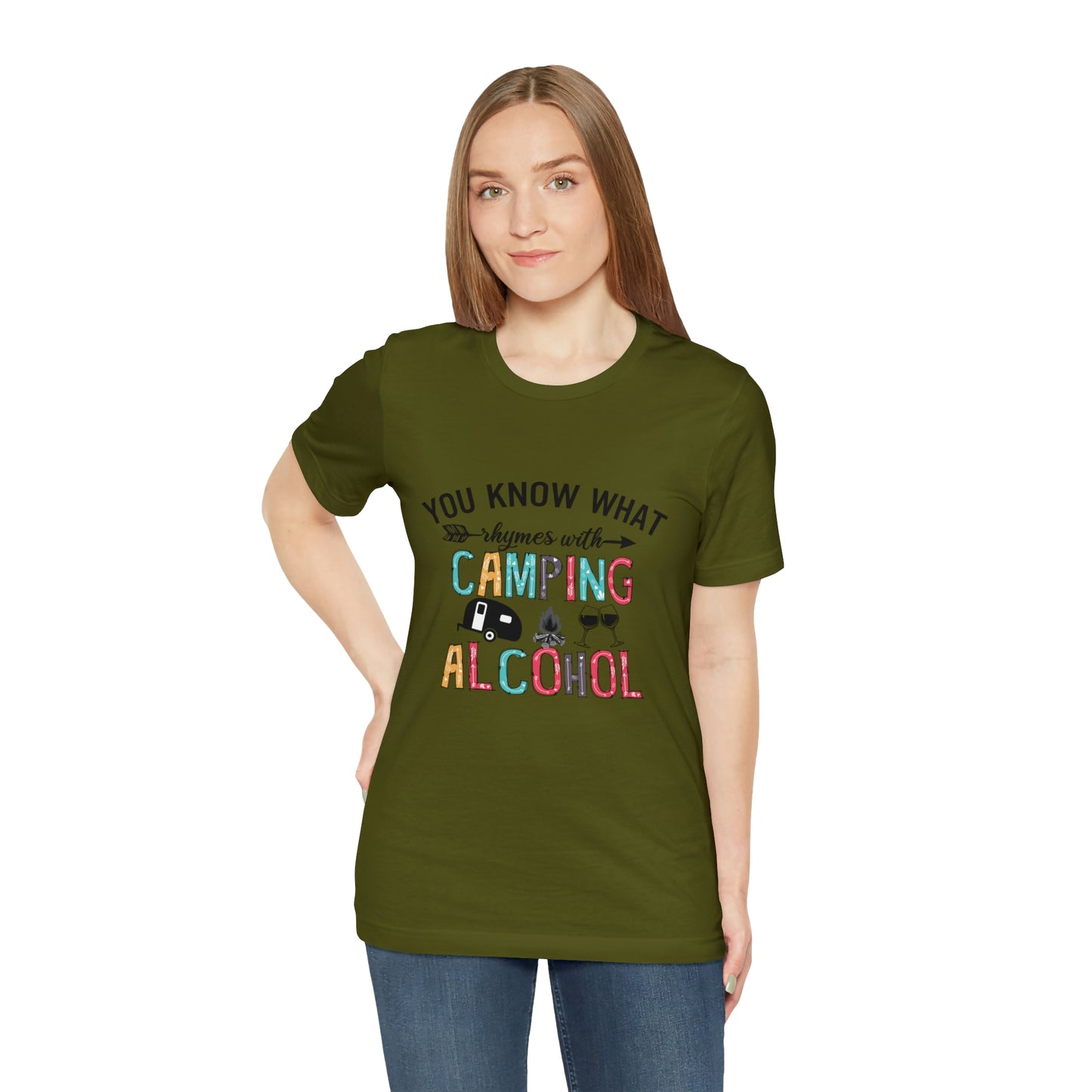 Camping and Alcohol rhyme Jersey Short Sleeve Tee