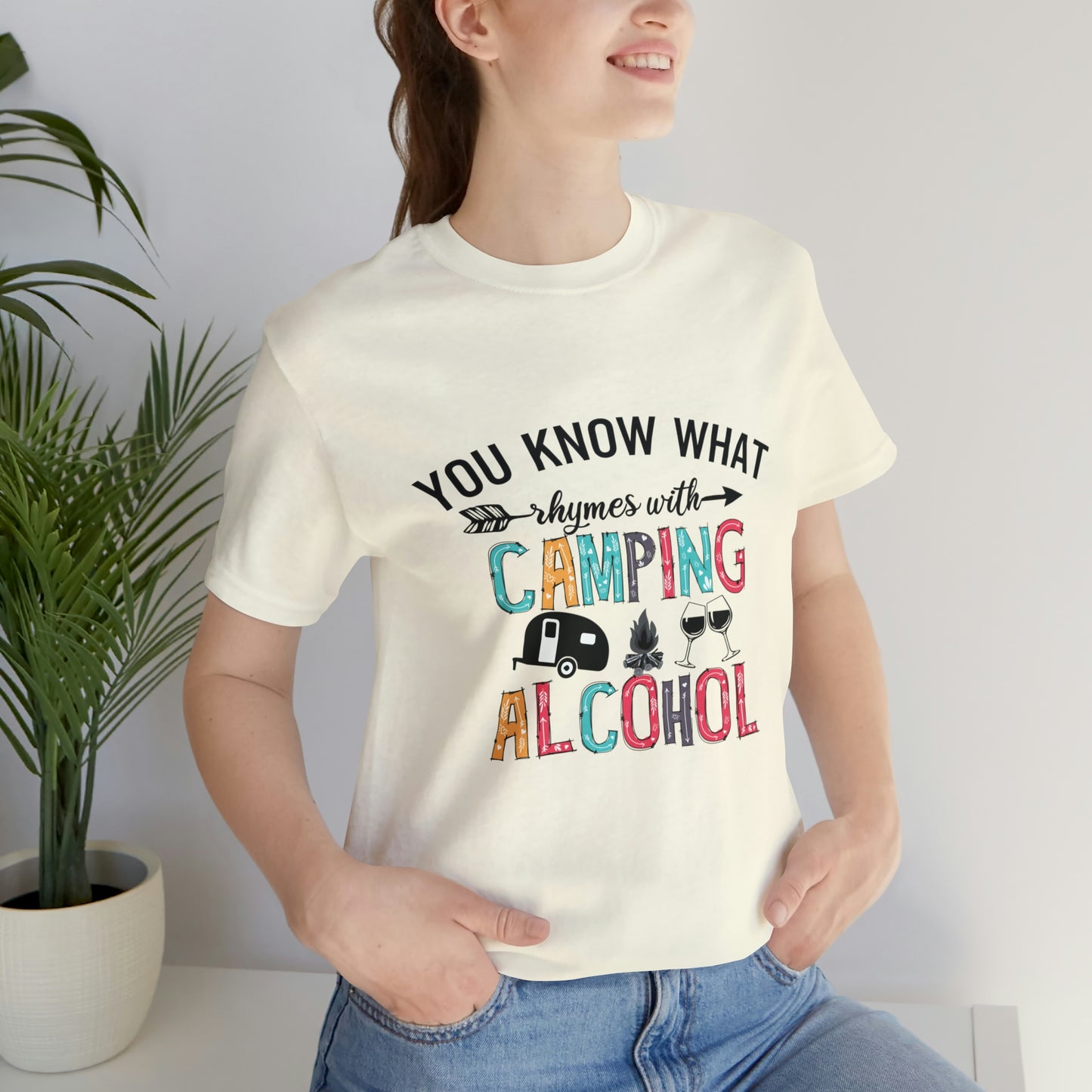 Camping and Alcohol rhyme Jersey Short Sleeve Tee