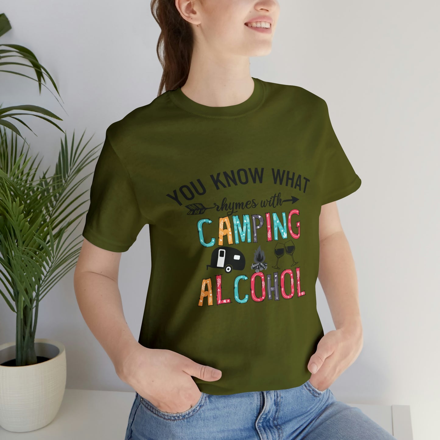 Camping and Alcohol rhyme Jersey Short Sleeve Tee