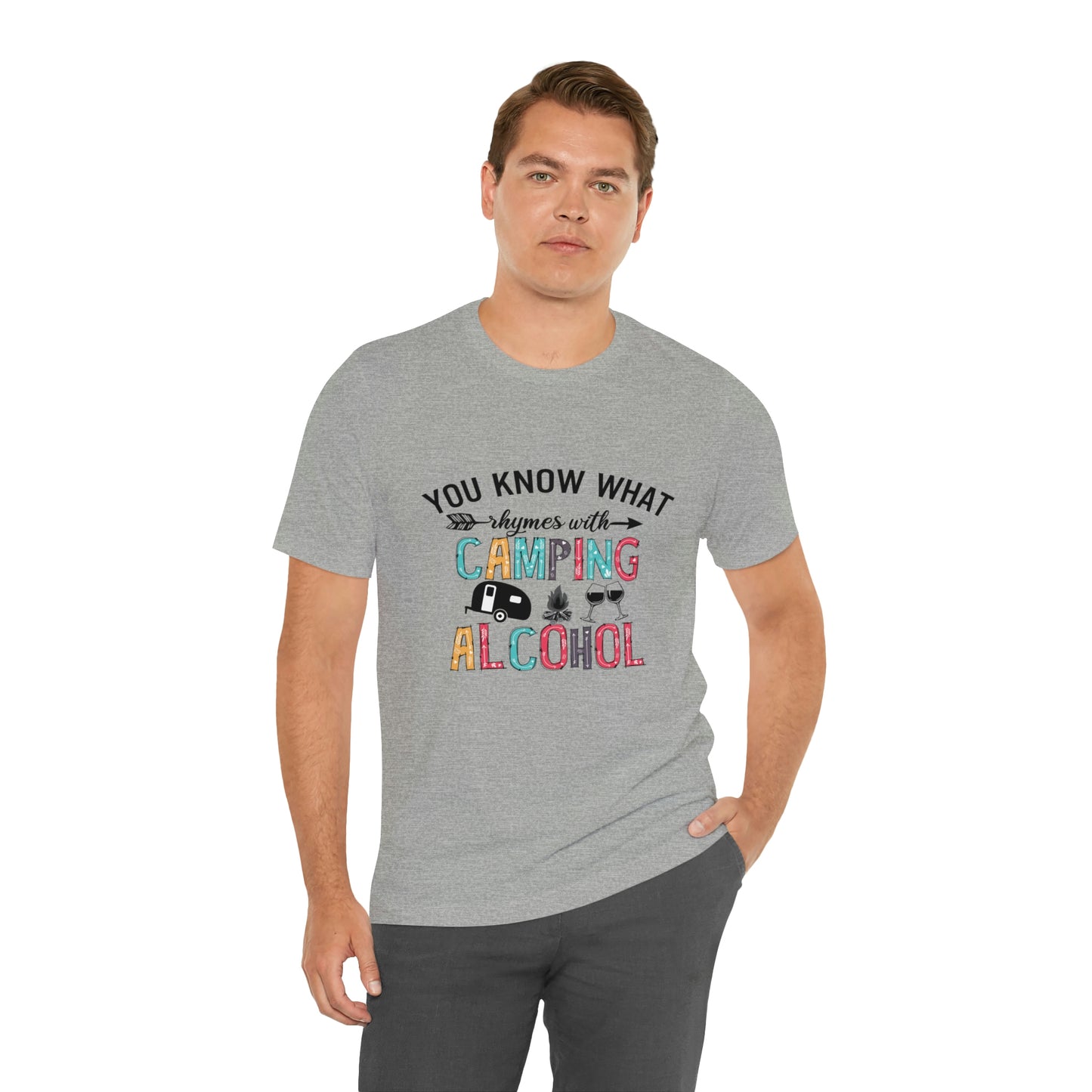 Camping and Alcohol rhyme Jersey Short Sleeve Tee