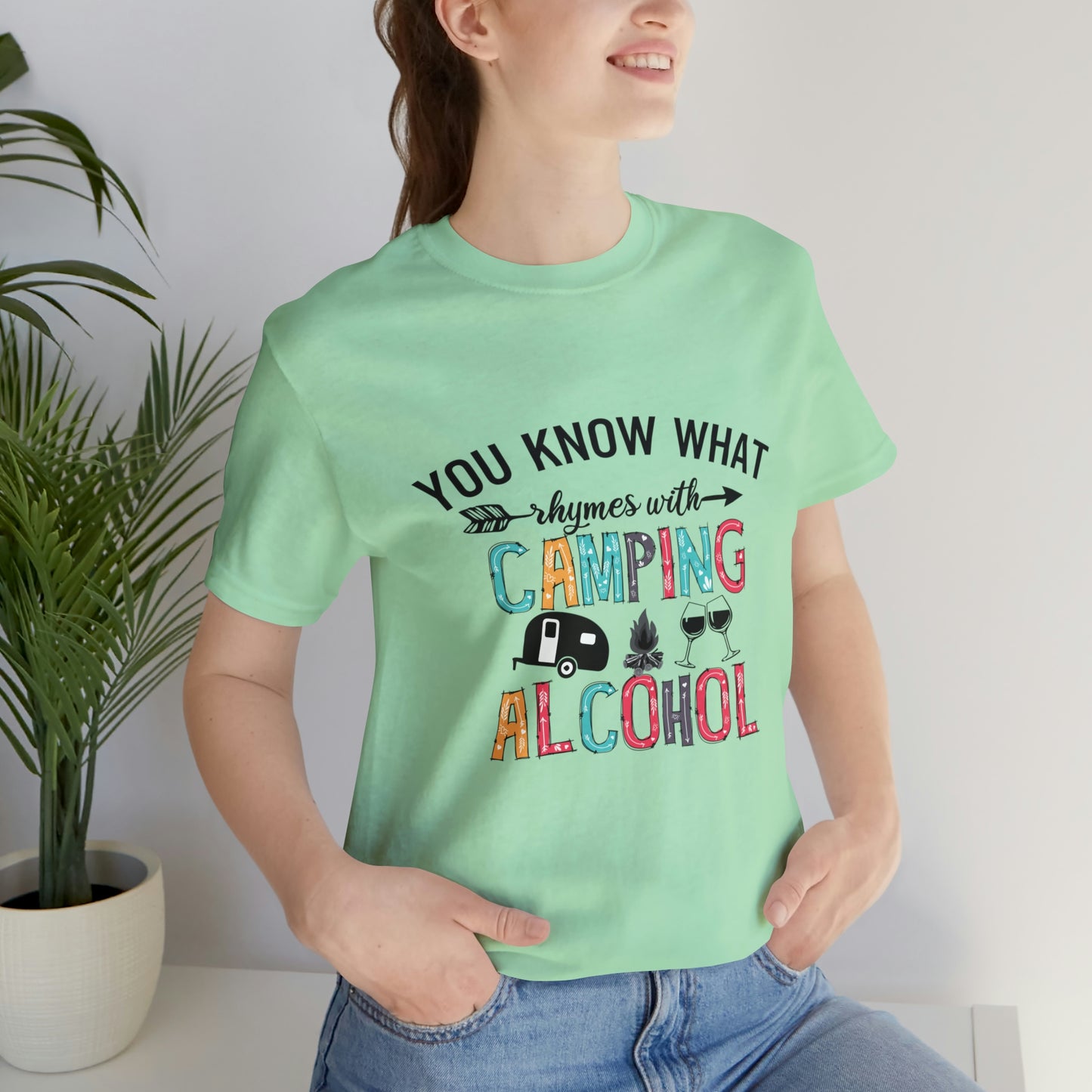 Camping and Alcohol rhyme Jersey Short Sleeve Tee