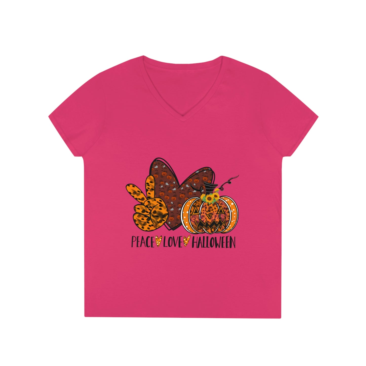 Ladies' PEACE.LOVE.HALLOWEEN V-Neck T-Shirt