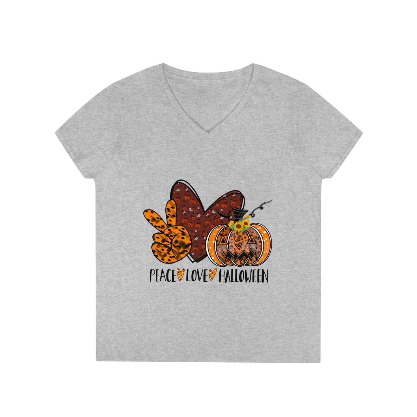 Ladies' PEACE.LOVE.HALLOWEEN V-Neck T-Shirt