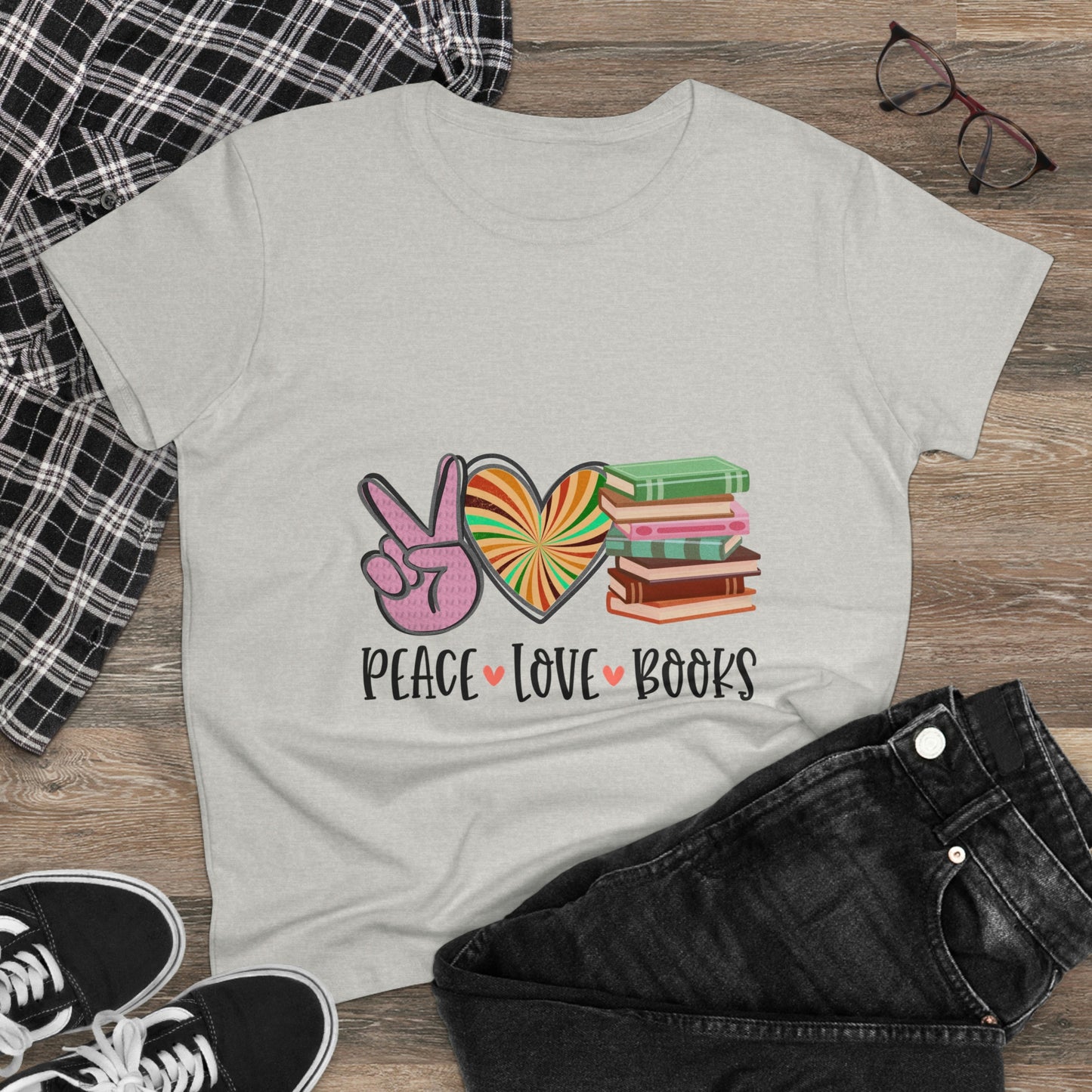 Sunshine Lasso PEACE.LOVE.BOOKS Women's Midweight Cotton Tee