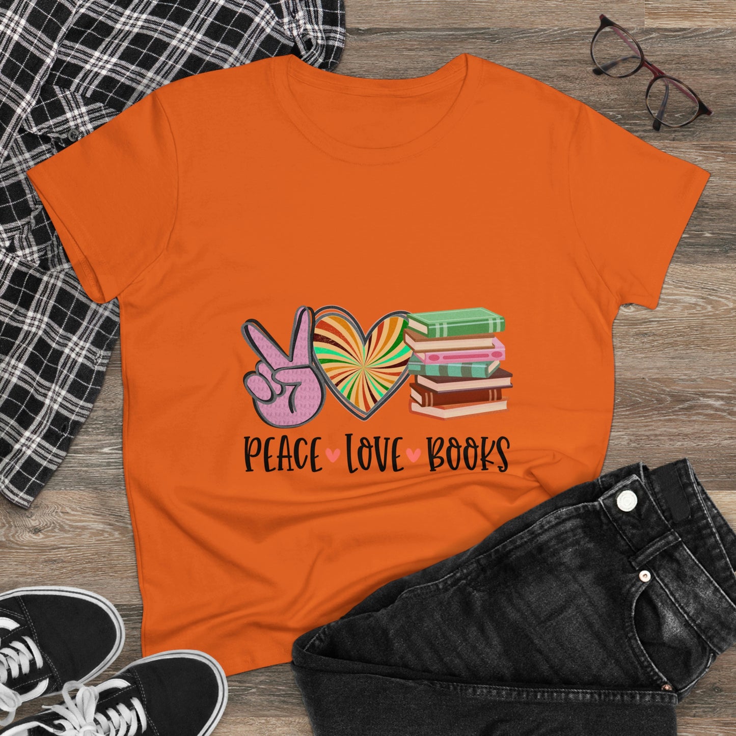 Sunshine Lasso PEACE.LOVE.BOOKS Women's Midweight Cotton Tee