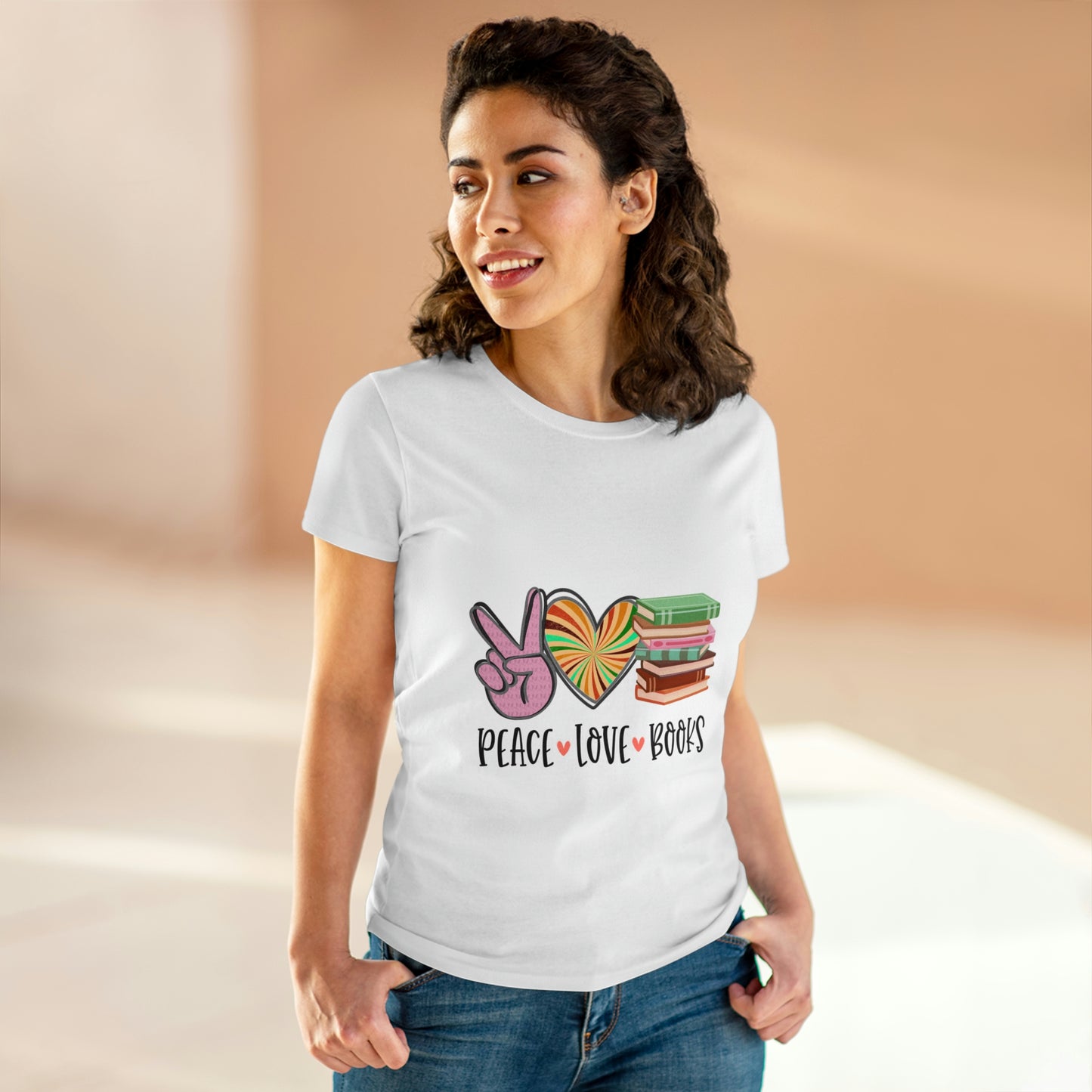 Sunshine Lasso PEACE.LOVE.BOOKS Women's Midweight Cotton Tee