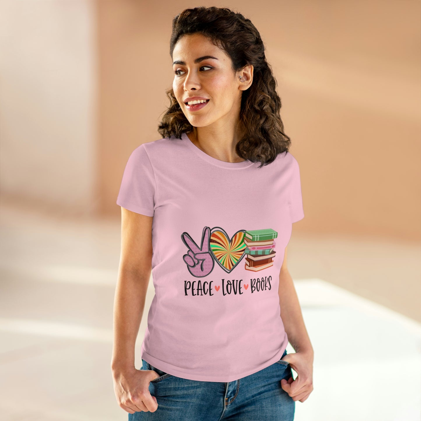 Sunshine Lasso PEACE.LOVE.BOOKS Women's Midweight Cotton Tee