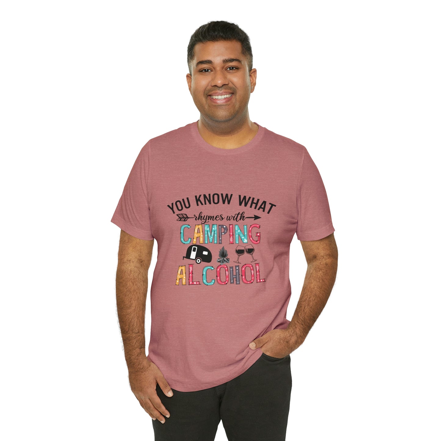 Camping and Alcohol rhyme Jersey Short Sleeve Tee