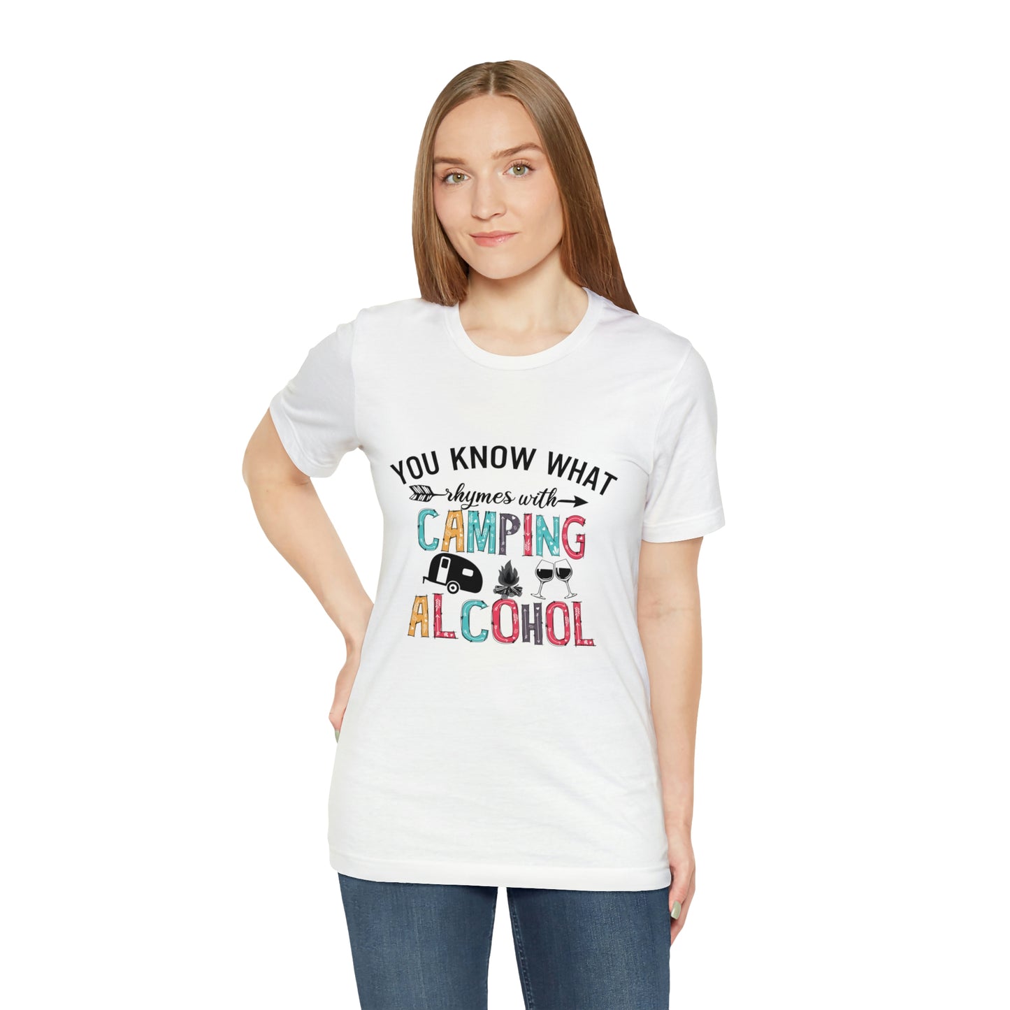 Camping and Alcohol rhyme Jersey Short Sleeve Tee