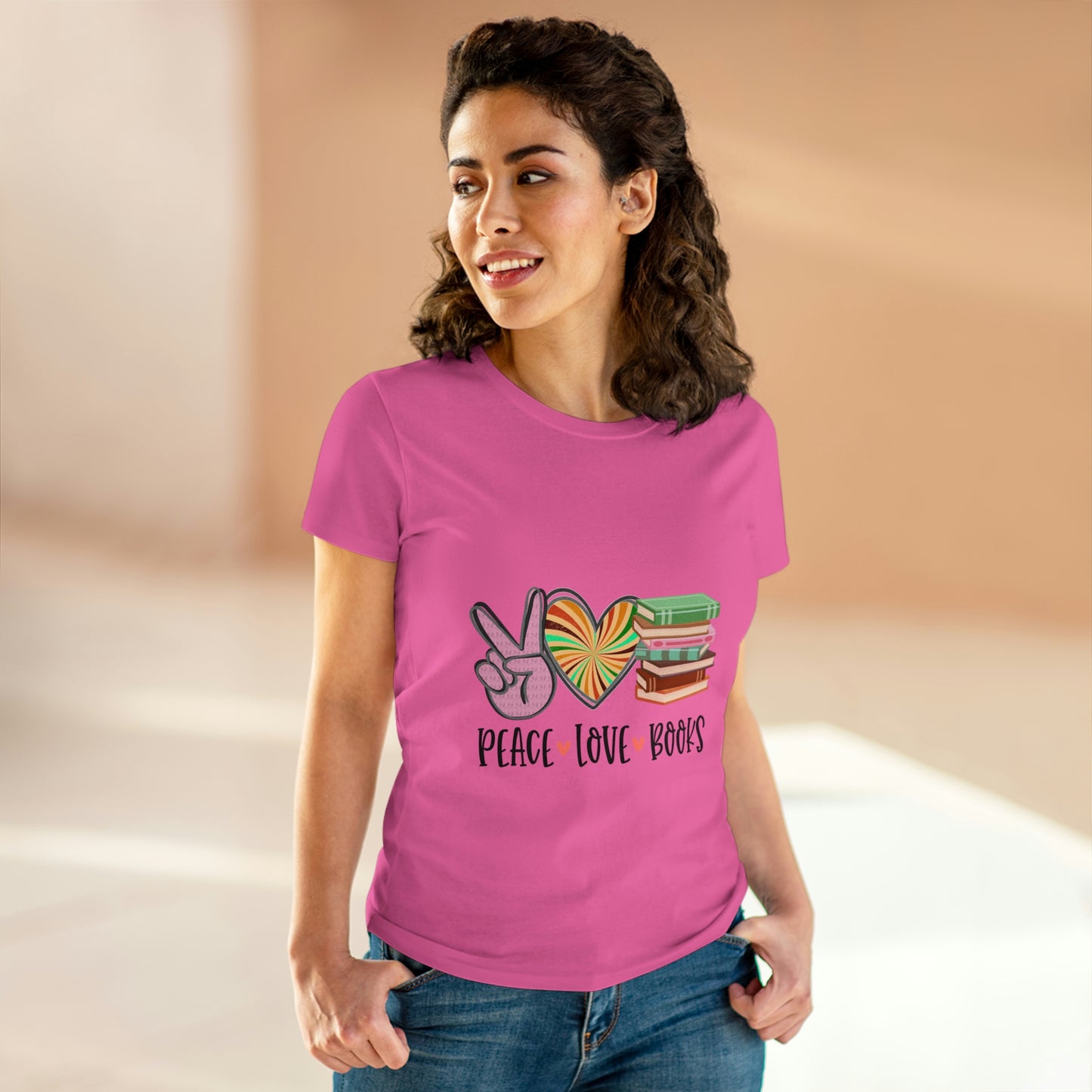 Sunshine Lasso PEACE.LOVE.BOOKS Women's Midweight Cotton Tee