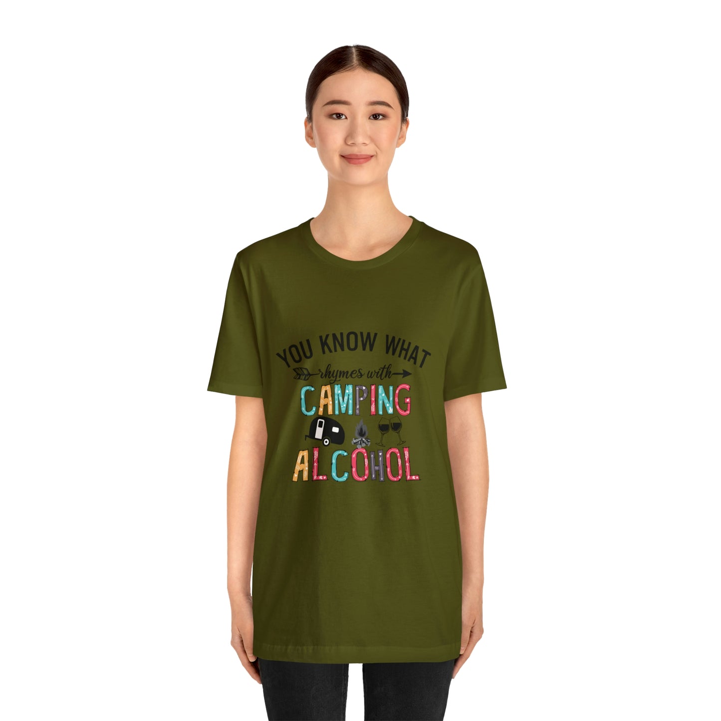 Camping and Alcohol rhyme Jersey Short Sleeve Tee