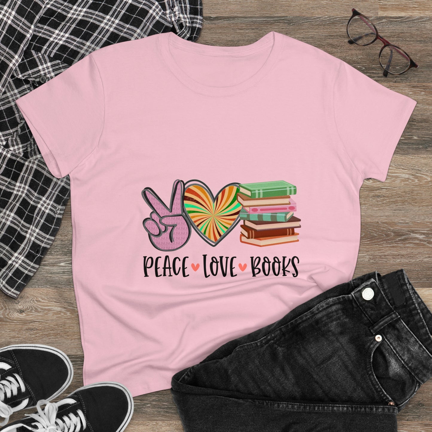 Sunshine Lasso PEACE.LOVE.BOOKS Women's Midweight Cotton Tee