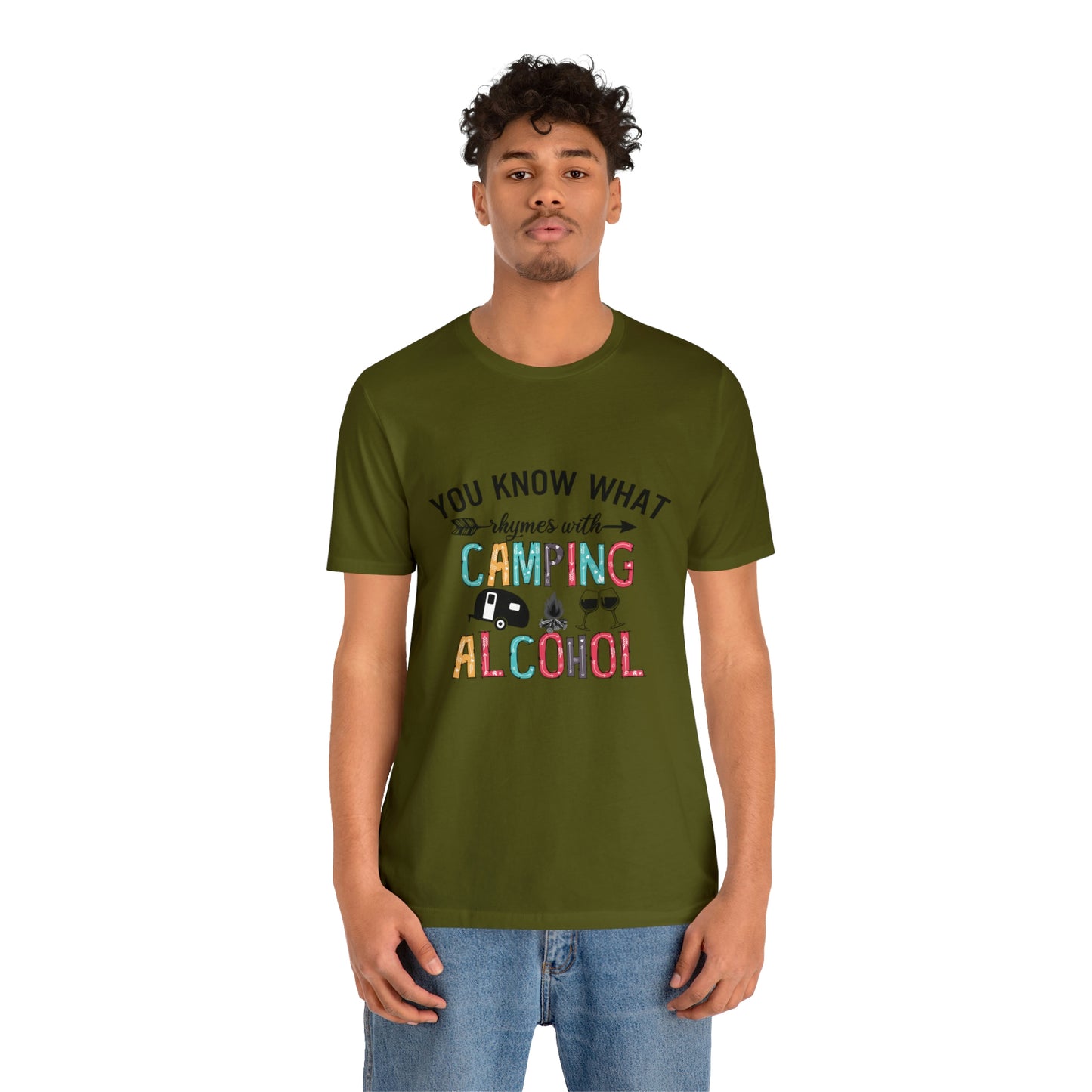 Camping and Alcohol rhyme Jersey Short Sleeve Tee