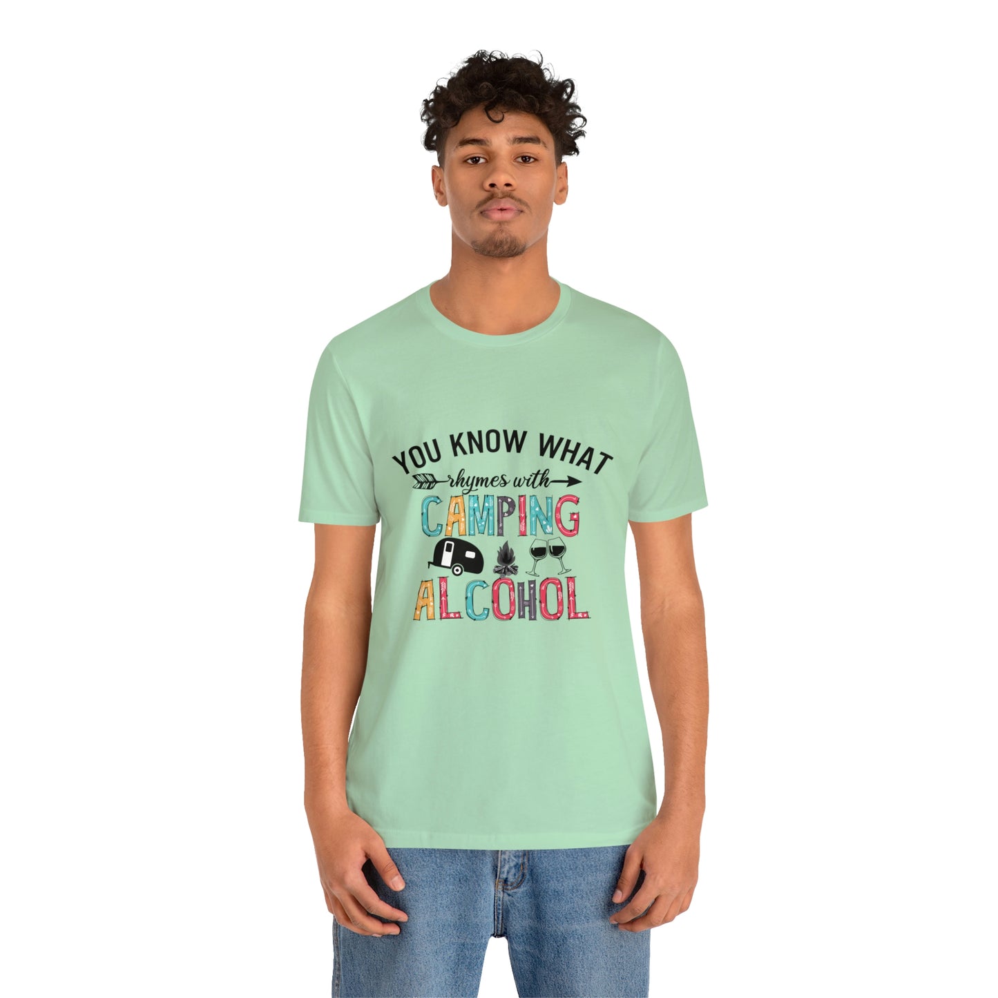 Camping and Alcohol rhyme Jersey Short Sleeve Tee