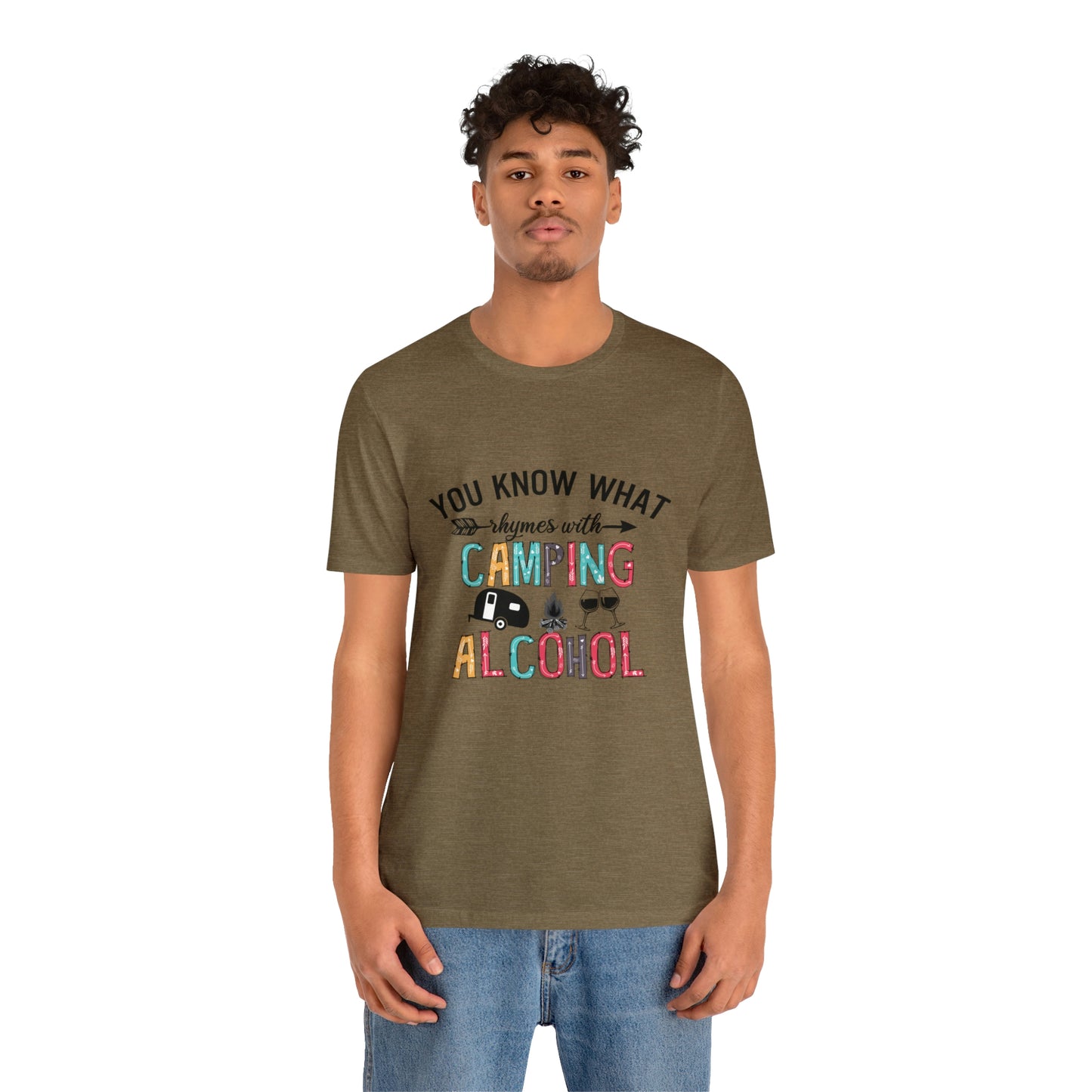 Camping and Alcohol rhyme Jersey Short Sleeve Tee