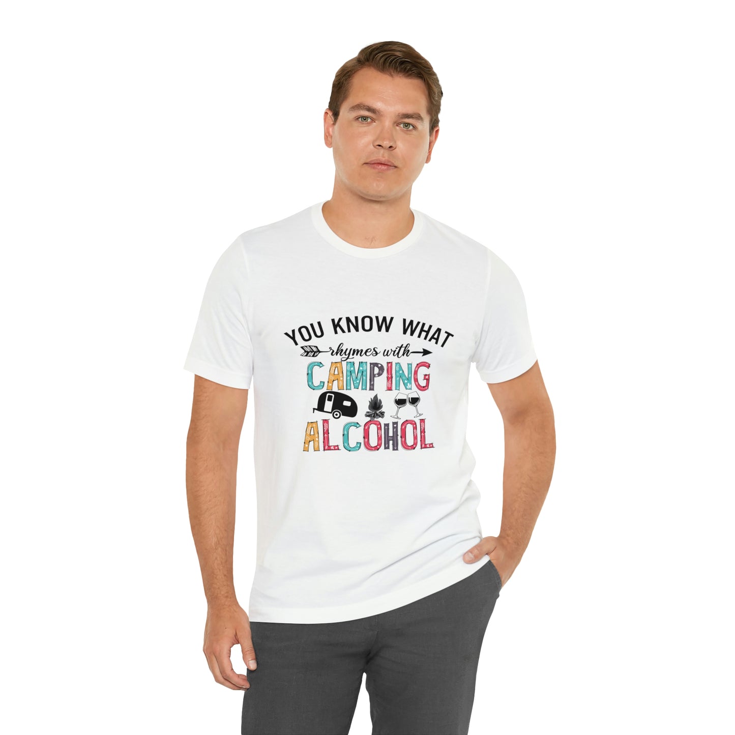 Camping and Alcohol rhyme Jersey Short Sleeve Tee