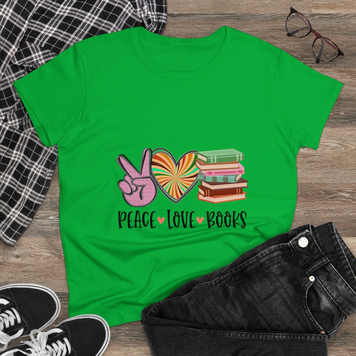 Sunshine Lasso PEACE.LOVE.BOOKS Women's Midweight Cotton Tee