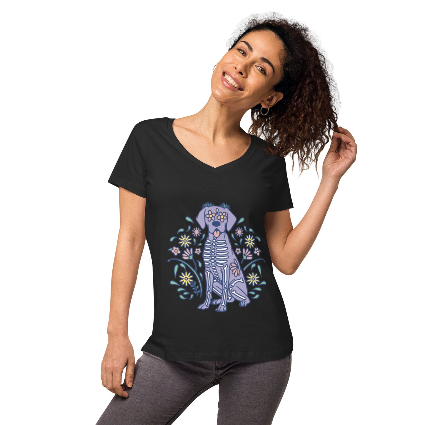 Women’s Sugar Skull Doggo fitted v-neck t-shirt