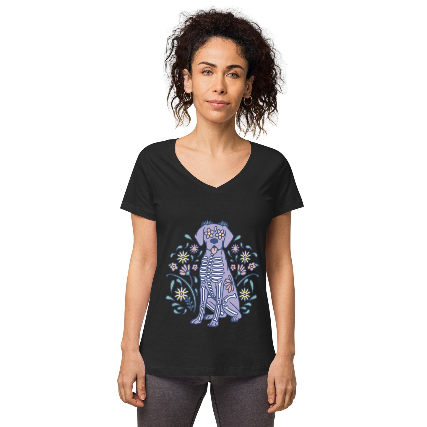 Women’s Sugar Skull Doggo fitted v-neck t-shirt