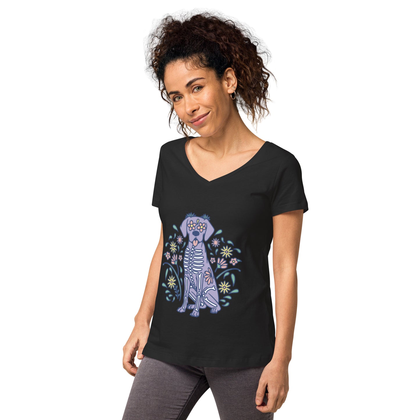 Women’s Sugar Skull Doggo fitted v-neck t-shirt