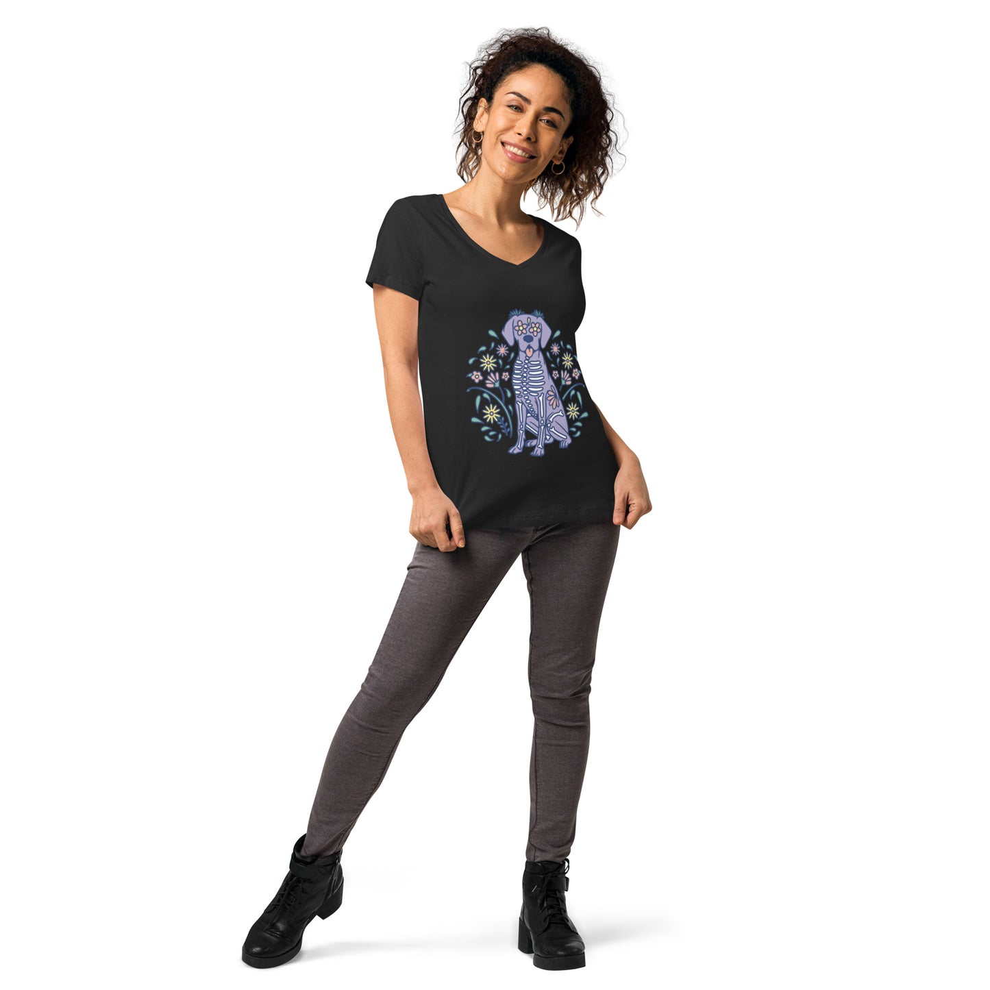 Women’s Sugar Skull Doggo fitted v-neck t-shirt