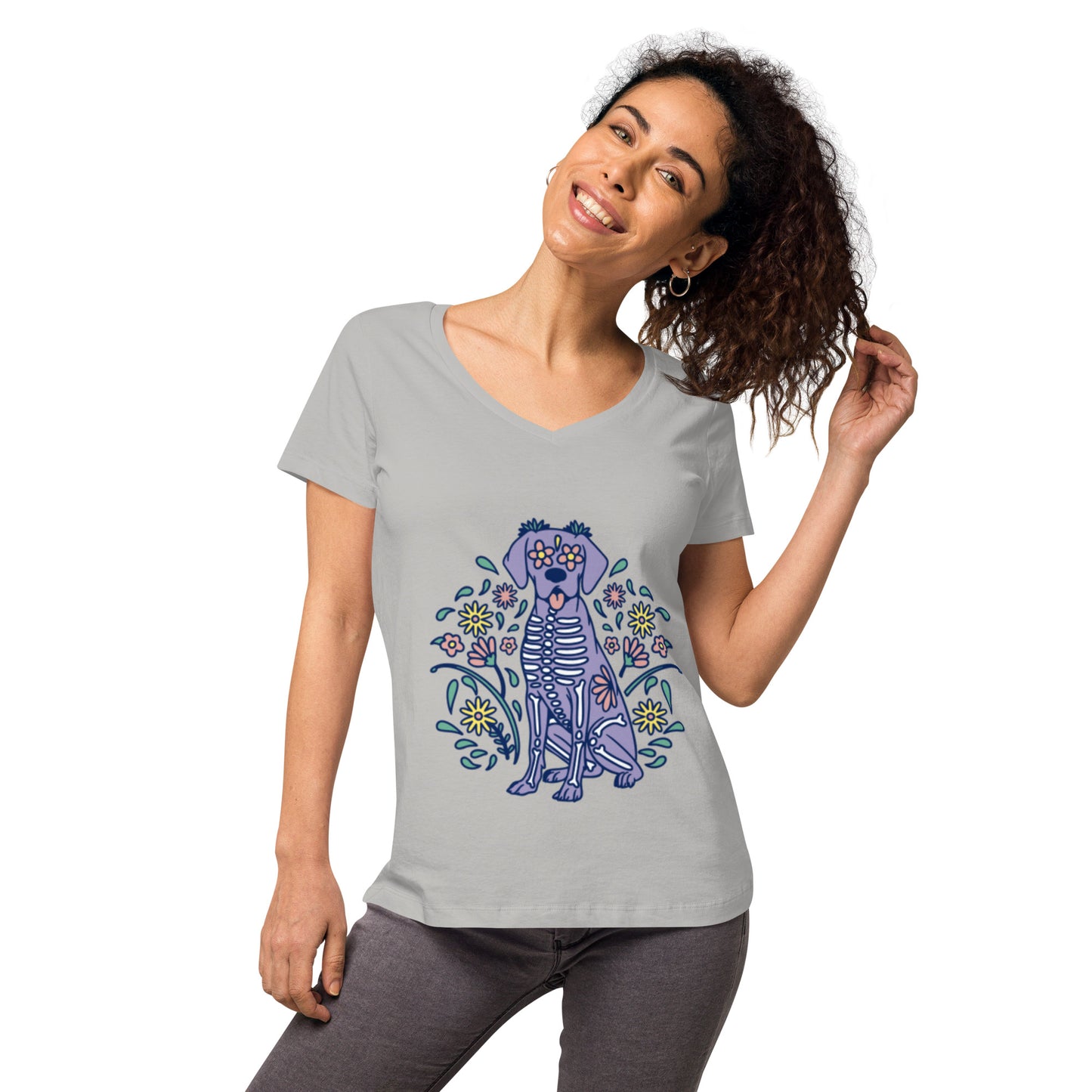 Women’s Sugar Skull Doggo fitted v-neck t-shirt