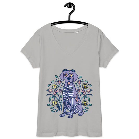 Women’s Sugar Skull Doggo fitted v-neck t-shirt