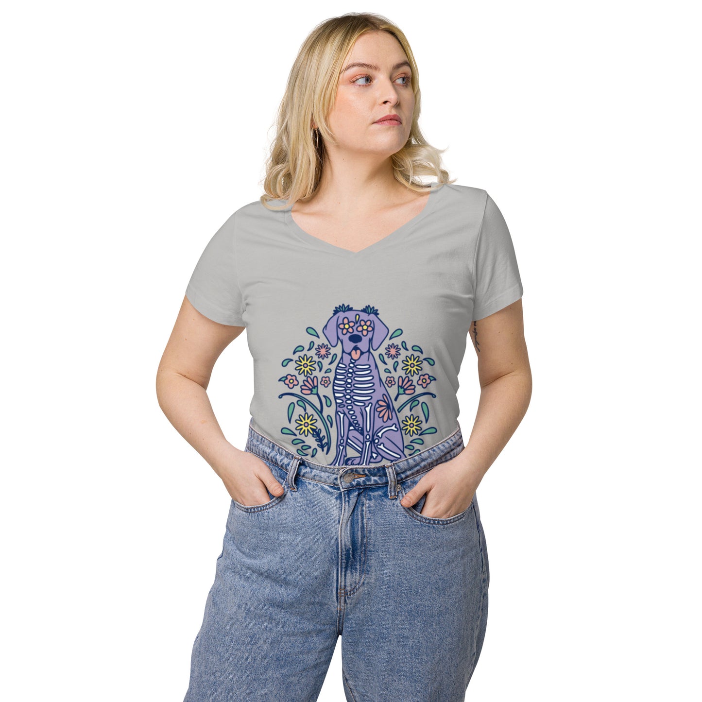 Women’s Sugar Skull Doggo fitted v-neck t-shirt