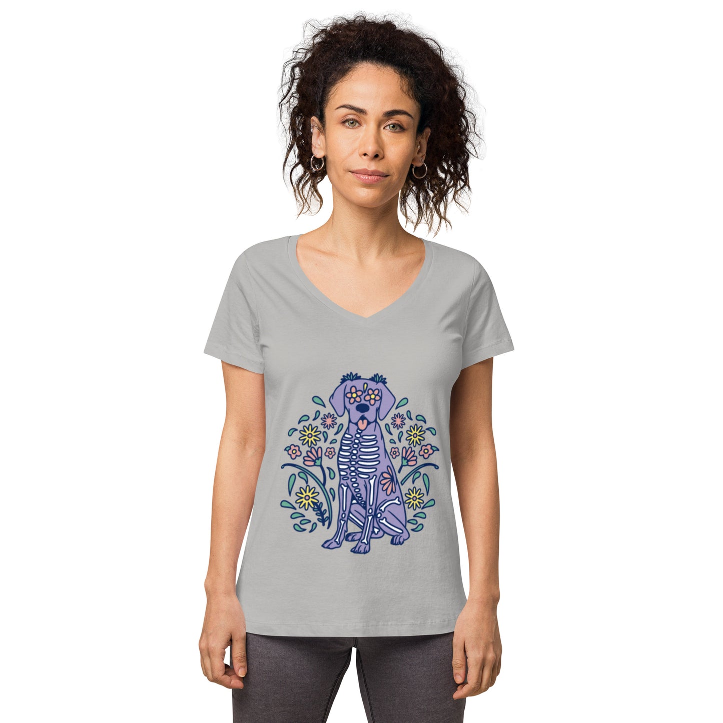 Women’s Sugar Skull Doggo fitted v-neck t-shirt